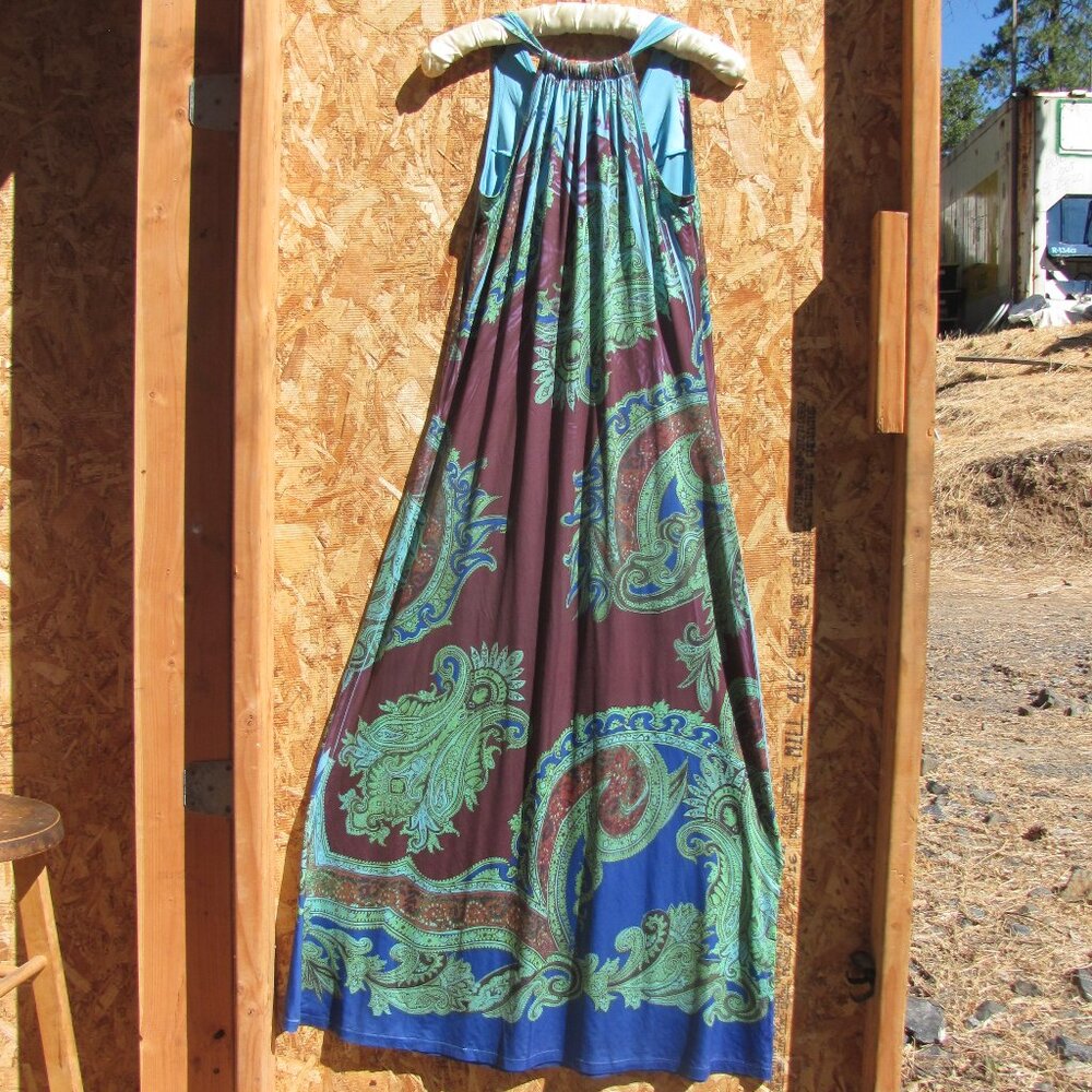 Paisley Maxi Dress Size M Hippie Bohemian Festival Resort Vacation Beach - Picture 2 of 6